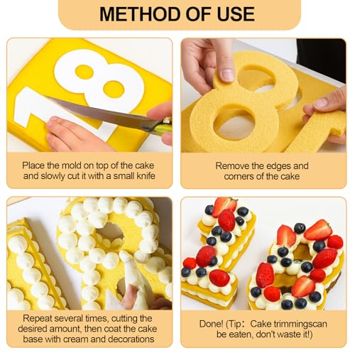 12 Inch Number Cake Mold Baking Forms Moulds,9 Pieces 0-8 Cake Number Stencils,Number Cake Pans,Flat Plastic Mold Numerical Templates Cutting for DIY Cakes/Cookies - size: 12 IN