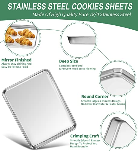 Baking Sheets Set of 2, HKJ Chef Cookie Sheets 2 Pieces & Stainless Steel Baking Pans & Toaster Oven Tray Pans, Rectangle Size 12.5Lx10Wx1H inch & Non Toxic & Healthy & Easy Clean - size: 12inch