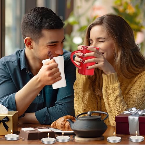 Honeydak 2 Set Chocolate Fondue Mug with Fork ＆ Candle, Red, White - color: Red, White