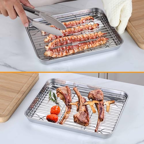 Homikit 9x7 Inches Mini Stainless Steel Baking Sheet with Wire Cooling Rack - size: 9x7x1