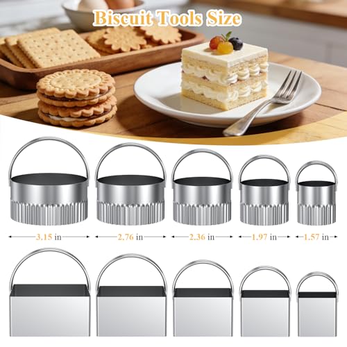 Biscuit Cutter Set of 10 pcs, Square and Fluted Cookie Cutter Set - size: 2 set