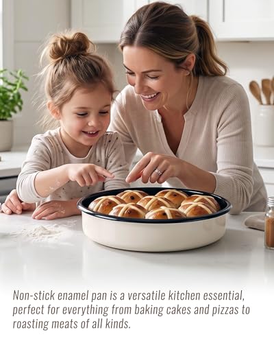 Round Roasting Pan Set, Enamel 10 Inch Deep Dish Pizza Pan for Oven - color: Creamy White - 10 Inch