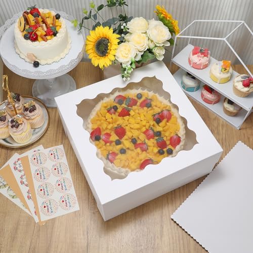 COTOPHER 14x14x6 In Sheet Cake Boxes, 16pcs White Bakery Boxes with Window - color: White, size: 14x14x6inch