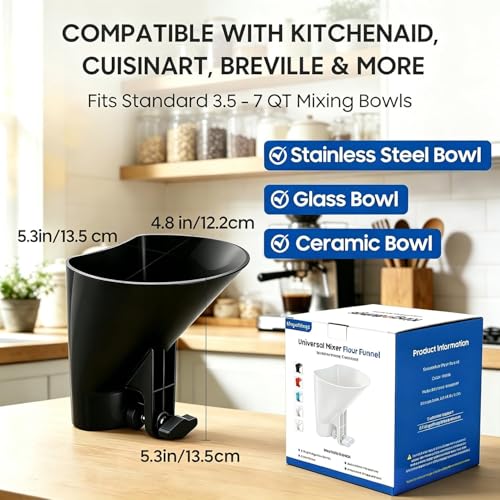Kingofkings Flour Funnel for Kitchen Aid Mixer Accessories and Attachments - color: Black