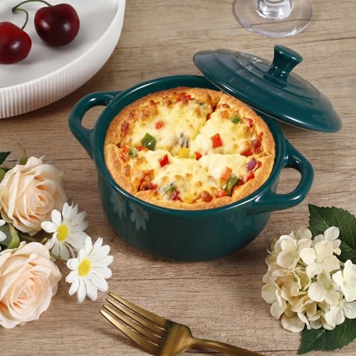4 Pack Mini Cocotte Set, 16 oz Small Durable Soup Pot, Dark Green