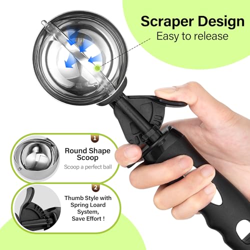 Ice Cream Scoop with Trigger, 6 Tbsp Cookie Scoop for Baking, 3 Oz Cookie dough Scooper, Large Ice Cream Scooper, Stainless Steel Portion Scoop, 90 ml - size: 6 tsp (70 mm)