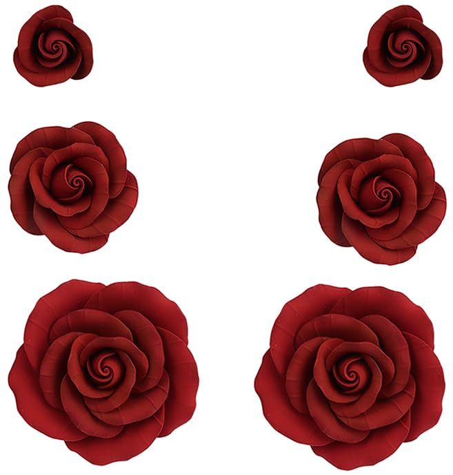 O'Creme Deep Red Rose Gumpaste Flowers for Cake Decorating - color: Red