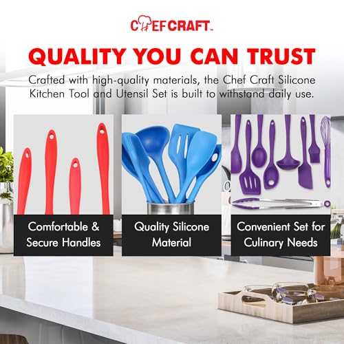 Chef Craft - Premium Silicone Kitchen Tools and Utensils Set, Non-Scratch, Withstands Temperatures up to 450°F, BPA-Free, 9 Piece Cooking Utensils Set, Gray - color: Gray, size: 9 Piece Set