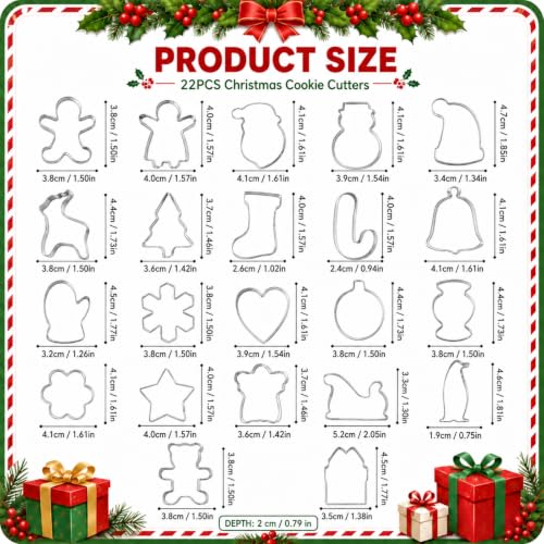 Mini Christmas Cookie Cutters,22PCS Stainless Steel Xmas Cutters