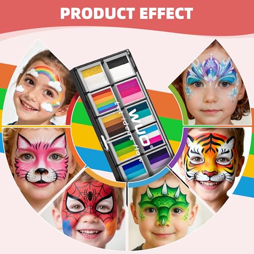 WUO Professional Face Painting Kit for Kids, 12x10g Split Cake Palette - color: Classic
