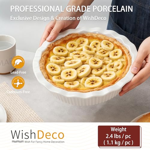WishDeco Pie Pan for Baking Set of 2, Ceramic Baking Pan 9 Inch - color: White 2pcs