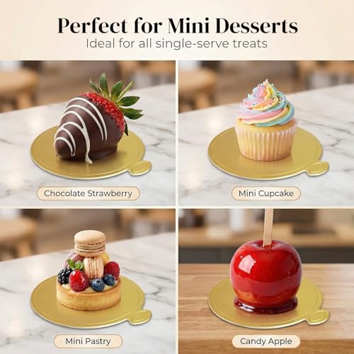 HANSGO Mini Round Golden Cardboard Cake Base, Mousse Cake Boards 100 PCS - size: Round Cake Base