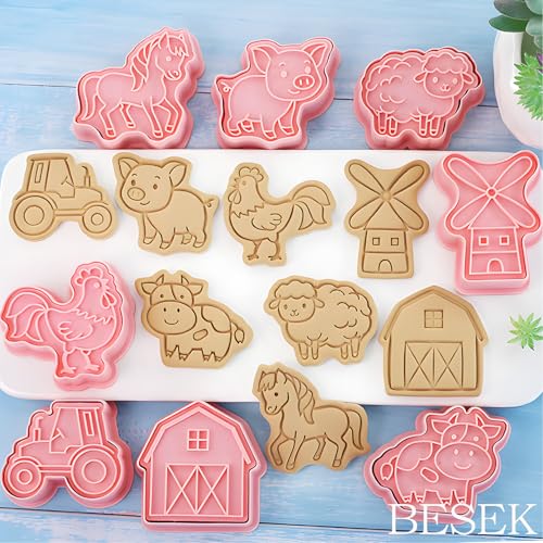 BESEK Animal Cookie Cutters: 8 PCS Cookie Cutters Set with Farm Animals Embossing Cutters For Biscuit Fondant Baking Molds (Gift Box) - color: Farm Animals
