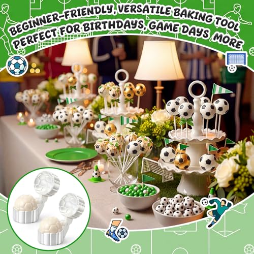 2 Pcs Soccer Cake Pop Mold with 100 Pcs Sticks, Soccer Mold - style: Soccer