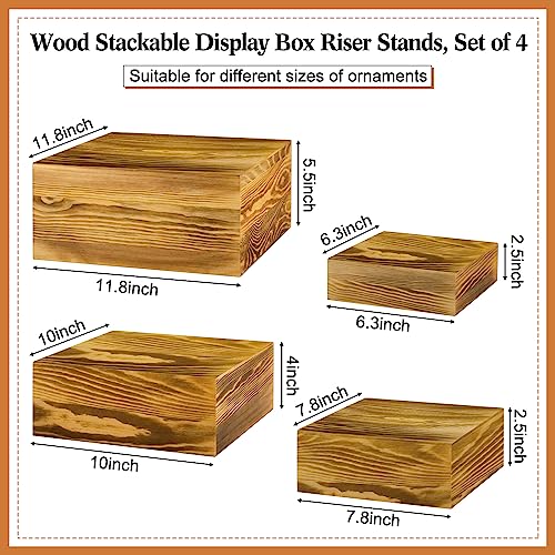 Roowest 4 Pack Wooden Display Risers, Rustic Cake Stands, Rustic Brown - color: Rustic Brown
