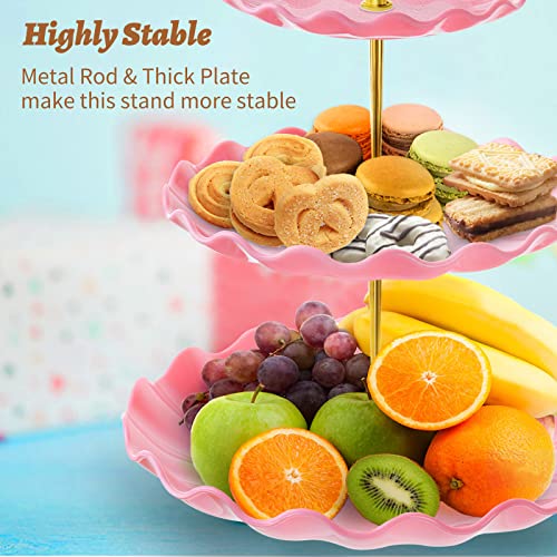 BACUTHY 3 Tier Cupcake Stand Holder, Plastic Cup Cake Tower Stand, Pink - color: Pink