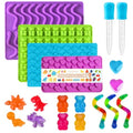Gummy Candy Molds - Silicone Mini Gummy Bear/Hearts/Dinosaur/Gummy Worm Mold with 2pcs Dropper,Non-stick and Bpa Free for Candy Chocolate Gummies Baking - color: 4pcs Candy Molds