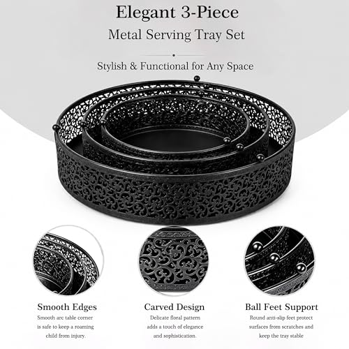 3Pcs Metal Food Risers, Buffet Table Display Stand - color: Matte black, size: 3P-Round(8IN to 12 IN)
