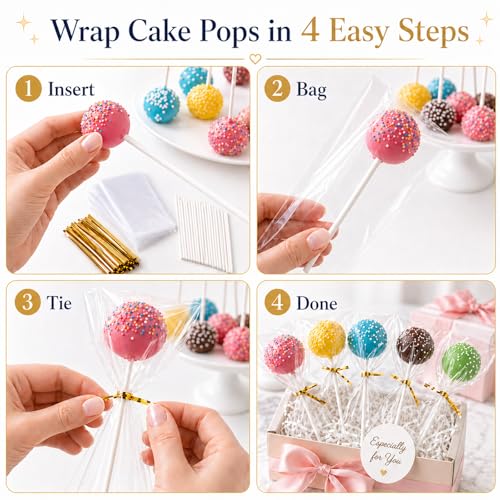 JINZORE Cake Pop Sticks and Wrappers Kit 300-Piece, Cake Pop Supplies - size: 1 Ounce (Pack of 300)