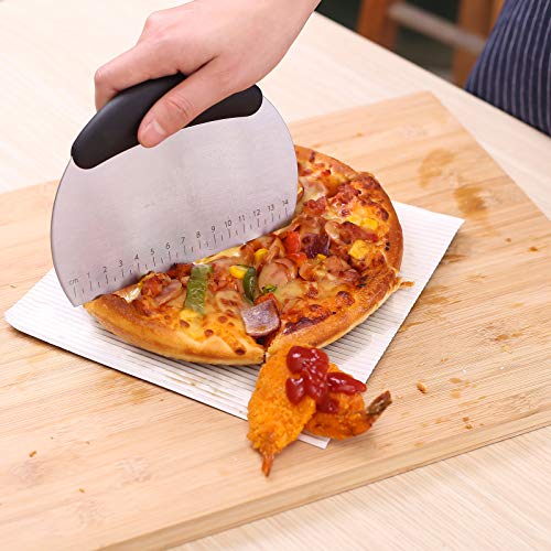 1 pcs Dough Pastry Scraper Chopper/Stainless Steel Dough Scraper Cutter with Ergonomic Rubber Non-Slip Grip/Dough Scraper Cutter/Pro Pastry Pizza Cutter Chopper (Black) - color: Black
