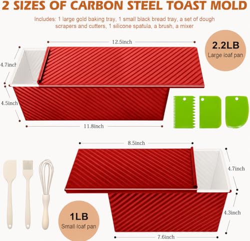 Bread Loaf Pan with Lid-2Pack, 2.2LB & 1LB - color: Red with White Interior, size: 2.2LB & 1LB