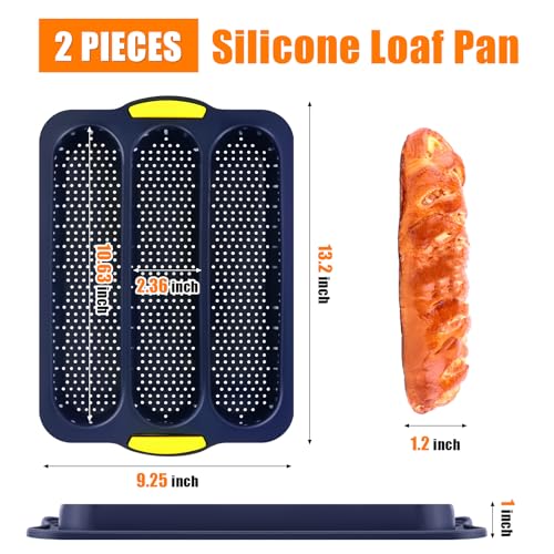 2 Pcs Silicone Baguette Bread Pan, 3-Cavity Hot Dog Bun Pan - style: 3-Cavity Baguette Bread Pan