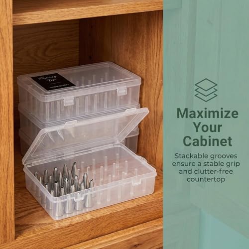 2-Pack Piping Tips Storage Box with Fixed Pins and Labels - color: Clear