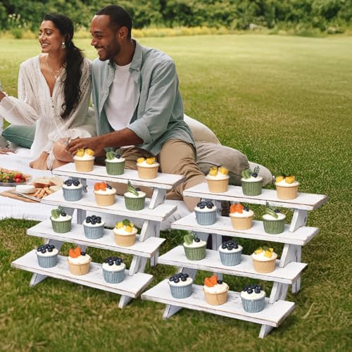 DAOYOUSKY 2Pcs Wooden Rustic Cupcake Stand for 24 Cupcakes, Stepped Wood Display Stand for Weddings, Tiered Party Table Display Riser for Food , Dessert, Cookie, Decor, Craft Show, White - color: White -2Pcs