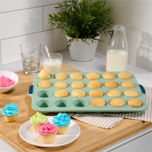 Starfrit 24-Cup Mini Muffin Pan, Silicone, Metal Frame, Green - size: 24 muffins pan