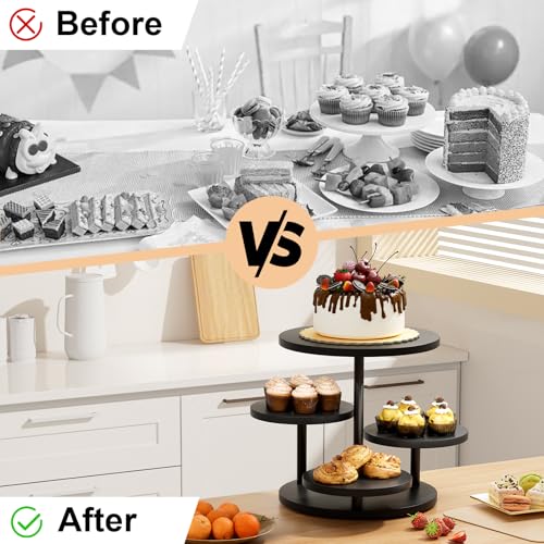 Halloween Cupcake Stand for 50 Cupcakes 4 Tier Wooden Dessert Display Stands 360°Rotatable Cookie Display Stand with Tiered Trays Round Cake Stand for Parties Wedding Dessert Table, Black - color: Black