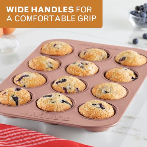 Farberware 47776 Nonstick Bakeware, Nonstick Muffin Pan / Cupcake Pan - 12 Cup, Rose Gold Red - style: Muffin Pan