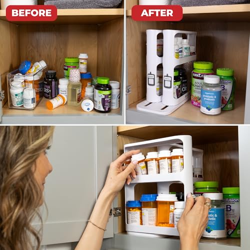 Cabinet Caddy Spice Rack Organizer for Cabinet, Pull & Rotate, 2-Tier