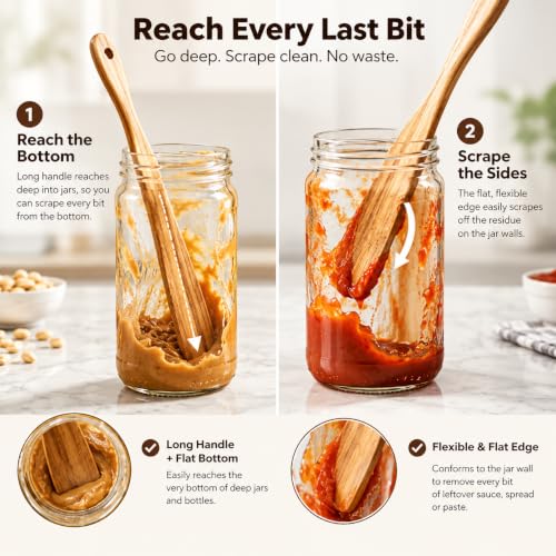 Spurtle for Sourdough Starter, Dough Mixing, Reaching Jar Bottom, High Moisture Resistant Natural Teak Wood, Wooden Bread Making Tool for Non-Stick Cookware