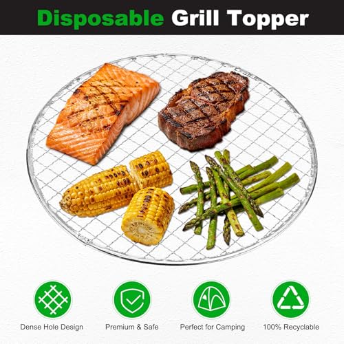 M METERXITY 5 Pack Disposable Grill Toppers, Round 9.45 Inch Galvanized Grill Grates, Disposable Roasting Racks Replacement for Outdoor, BBQ, Camping, Picnics - size: 9.45''