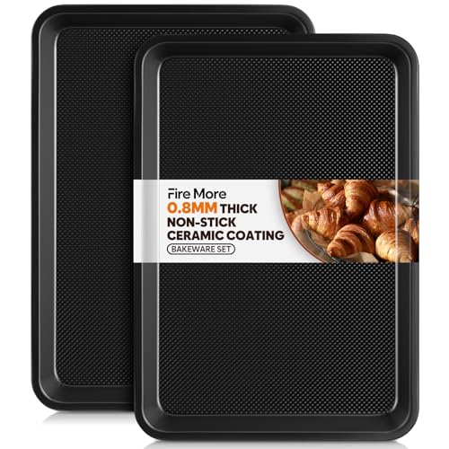 2 Pack Half Sheet Pan 17.3” x 13.1”, Cookie Sheets for Baking 0.8mm Thick Non Stick Baking Sheets for Oven Heavy Duty Baking Trays - size: 17.3 ×13.1 ×1 inch