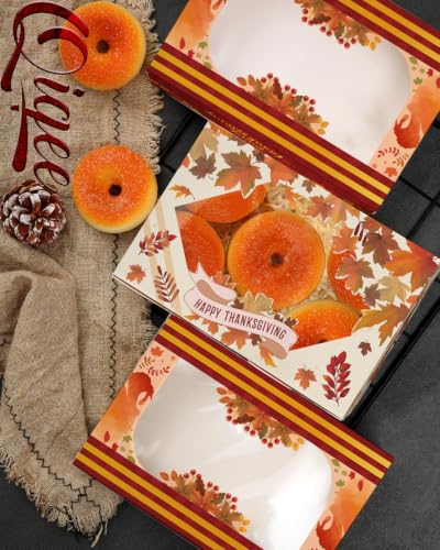 qiqee Thanksgiving Cookie Box with Window 9x6x2.5 inch 15Pcs Pastry Macaron Thanksgiving Leaves Bakery Box For Thanksgiving Day - color: Thanksgiving, size: 9x6x2.5 Inch