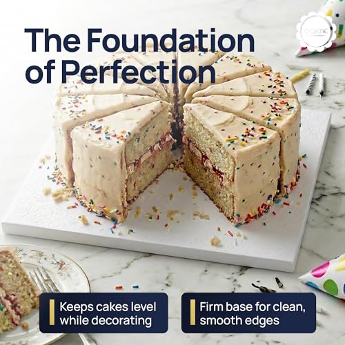 O'Creme Cake Board, White Square Cake Drums with Gorgeous Design, Sturdy & Durable 1/2' Thick, 10' x 10' Inch, Pack of 5 Disposable Drums - color: White, size: 10" x 10"