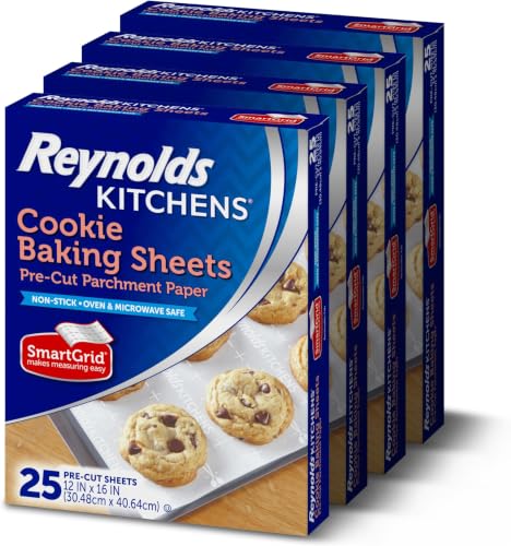 Reynolds Kitchens Cookie Baking Sheets, Pre-Cut Parchment Paper, 25 Count (Pack of 24) - size: 25 Count (Pack of 24), style: Baking Sheets