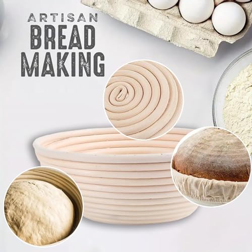 Banneton Bread Proofing Basket with Brochure Set of 2, Sourdough Baking Supplies for Rising, Round & Oval Proving Baskets with Liners, Handmade from Quality Natural Indonesian Rattan - size: Round & Oval