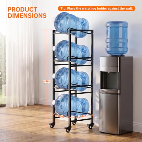 5 Gallon Water Jug Holder with 4 Locking Casters, 4-Tiers Water Jug Stand - size: 4 Tier-Single Row