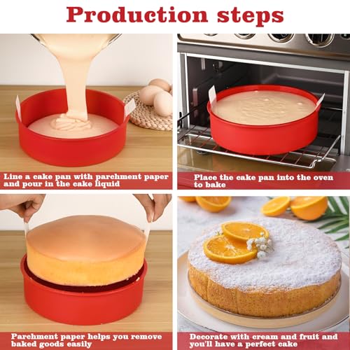 HUAKENER 8 Inch Round Cake Pan,3Pcs Silicone Cake Mold with Parchment Paper - size: 8 Inch