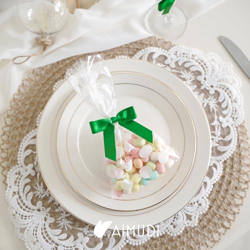 AIMUDI Emerald Green Satin Bows - 50 Count, Perfect for Holidays & Special Occasions - 2.5" Pre-Tied Mini Bows with Twist Ties - color: Green