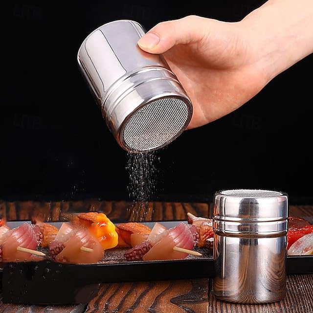 Powdered Sugar Shaker Duster Stainless Steel Dusting Powder Container Fine Mesh Shaker Powder Cans with Lid Flour Dispenser(M) - size: M