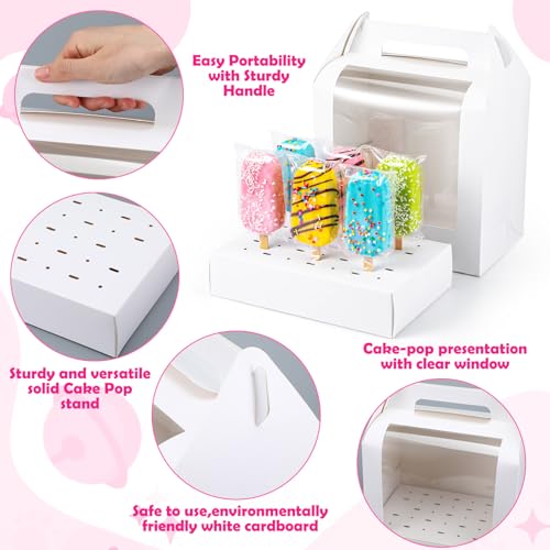 8 Pcs Portable Cake Pop Holder Boxes,Cakes Pops Boxes Packaging, Cakes Pop Display Stand with Clear Window,White Cakesicle Boxe