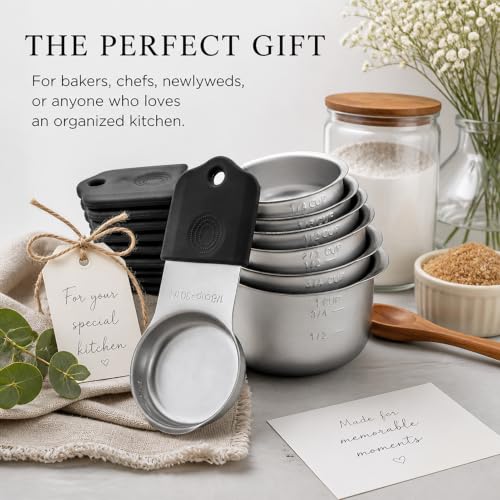 XSNBRD Magnetic Measuring Cups Set, 7-Piece Stainless Steel Stackable - color: Black