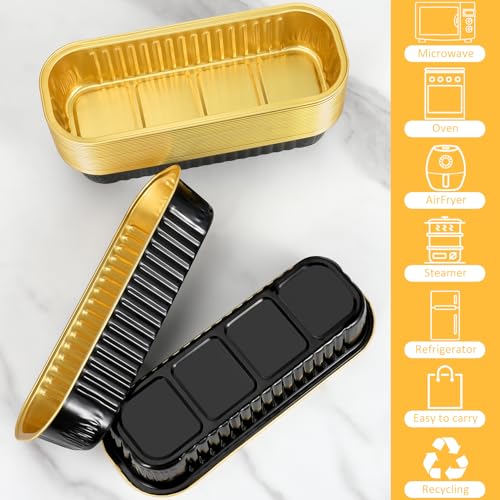 EgticHome Mini Loaf Pans with Lids and Spoons (100 Pack, Black-gold, 6.8oz) Rectangular Aluminum Foil Baking Pans - color: Black-gold
