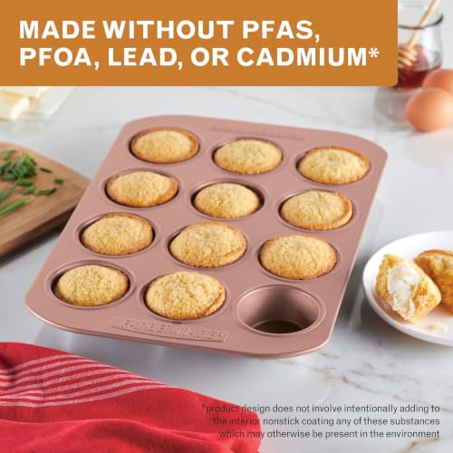 Farberware 47776 Nonstick Bakeware, Nonstick Muffin Pan / Cupcake Pan - 12 Cup, Rose Gold Red - style: Muffin Pan