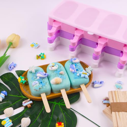 3pcs Cake Pop Molds, Silicone Popsicle Molds with Lids Ice Cream Bar Mold - color: Purple