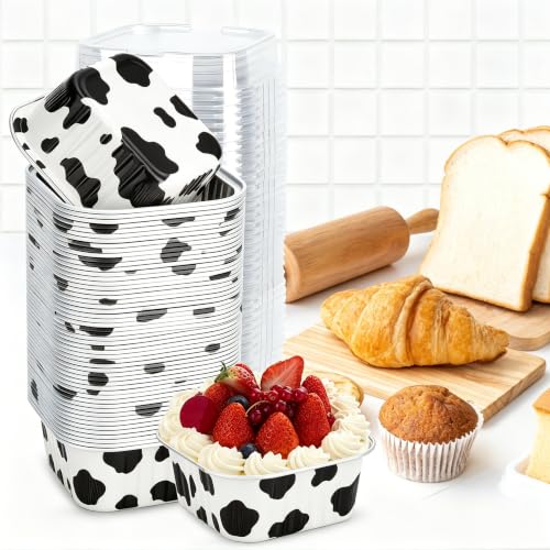 30Pack 5oz Cow Mini Cake Pans with Lids Baking Cups Aluminum Foil Pans Tins, Individual Dessert Cups Containers for Sales,Party,Picnics - color: Cow