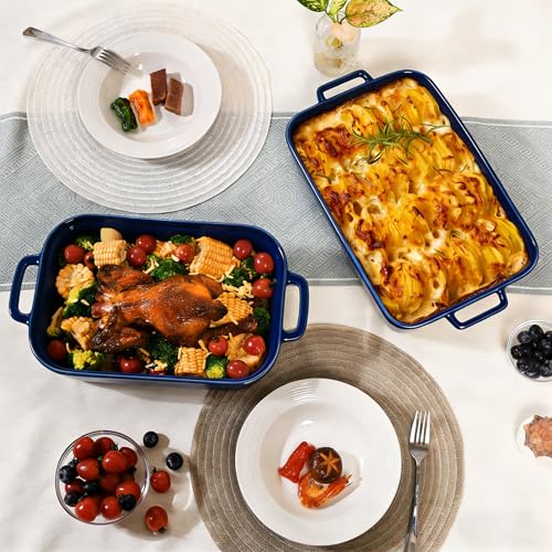 5.5 Quart Casserole Dish,Large Baking Dish Cookware,14.7x10 Inch Deep Lasagna Pan for Oven,Ceramic Bakeware for Baking, Easy to Clean, (Blue) - color: Blue